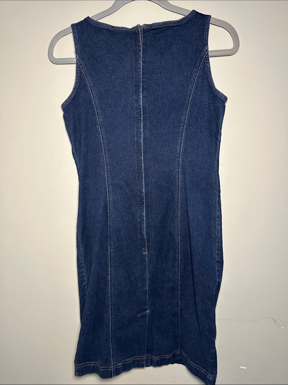 LOFT Stretch Deep Indigo denim dress with brown contrast stitching - Picture 2 of 5